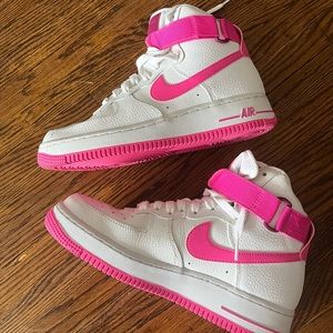 Limited edition hot pink Nike air high tops. Amazing worn once.